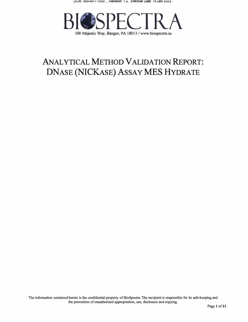 Analytical Method Validation Report DNase NICKase Assay MES Hydrate