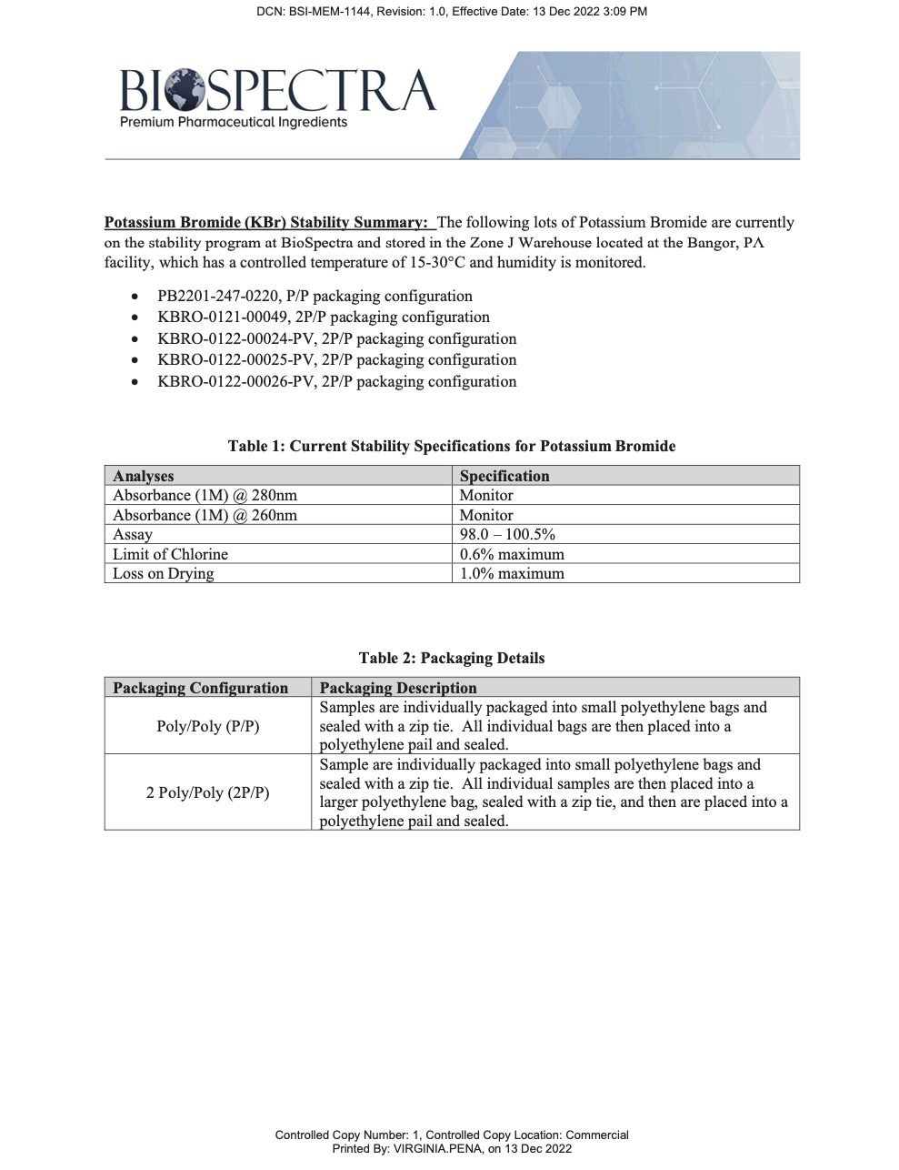 Potassium Bromide Stability Study