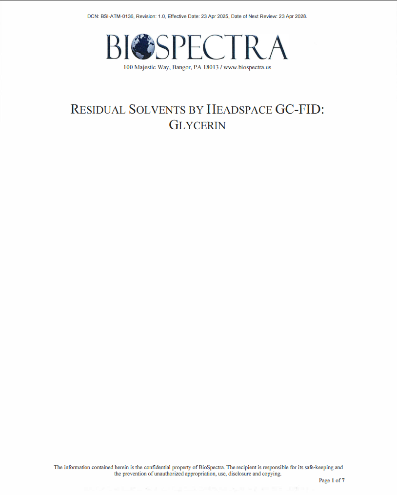 Residual Solvents by Headspace GC-FID - Glycerin