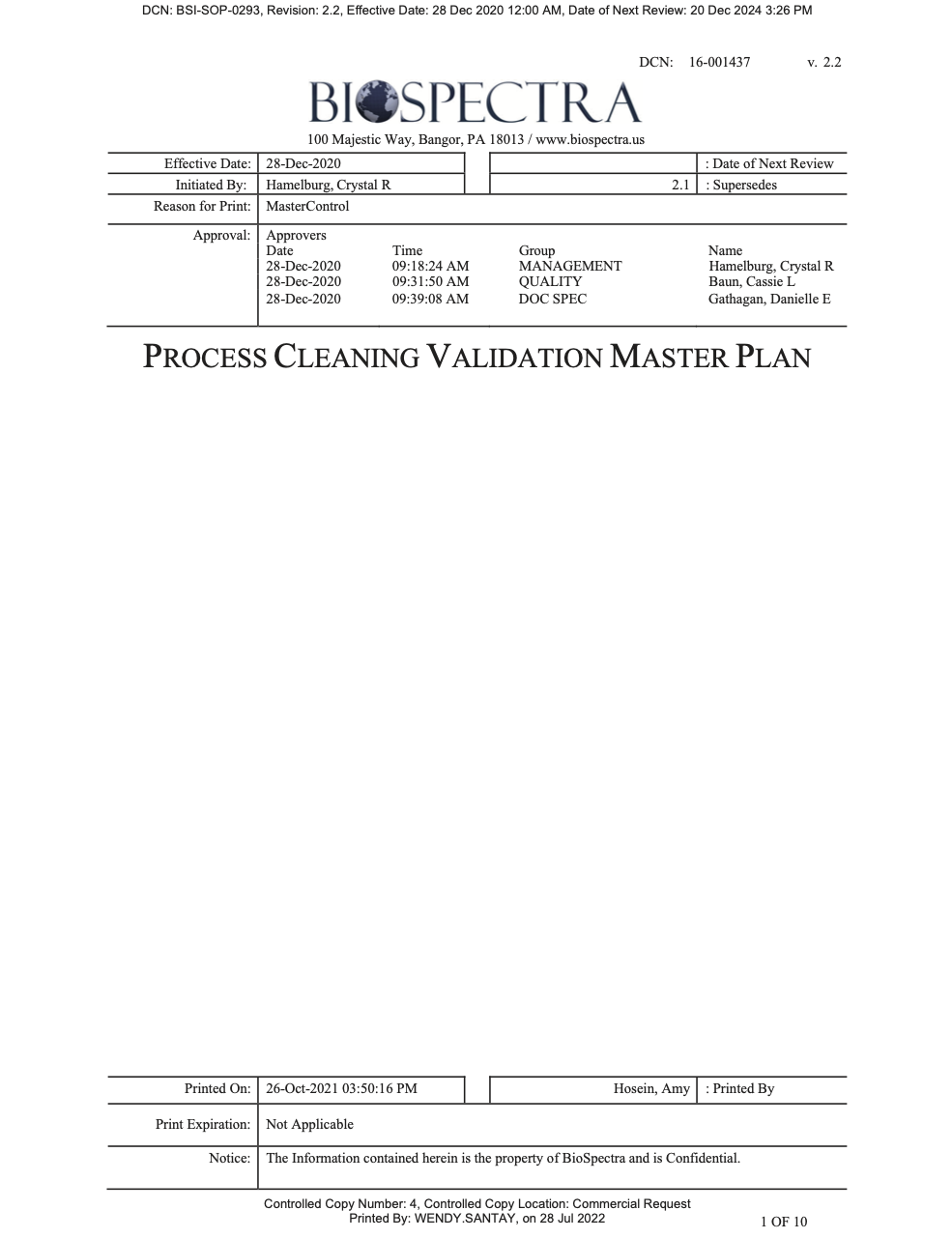 Process Cleaning Validation Master Plan