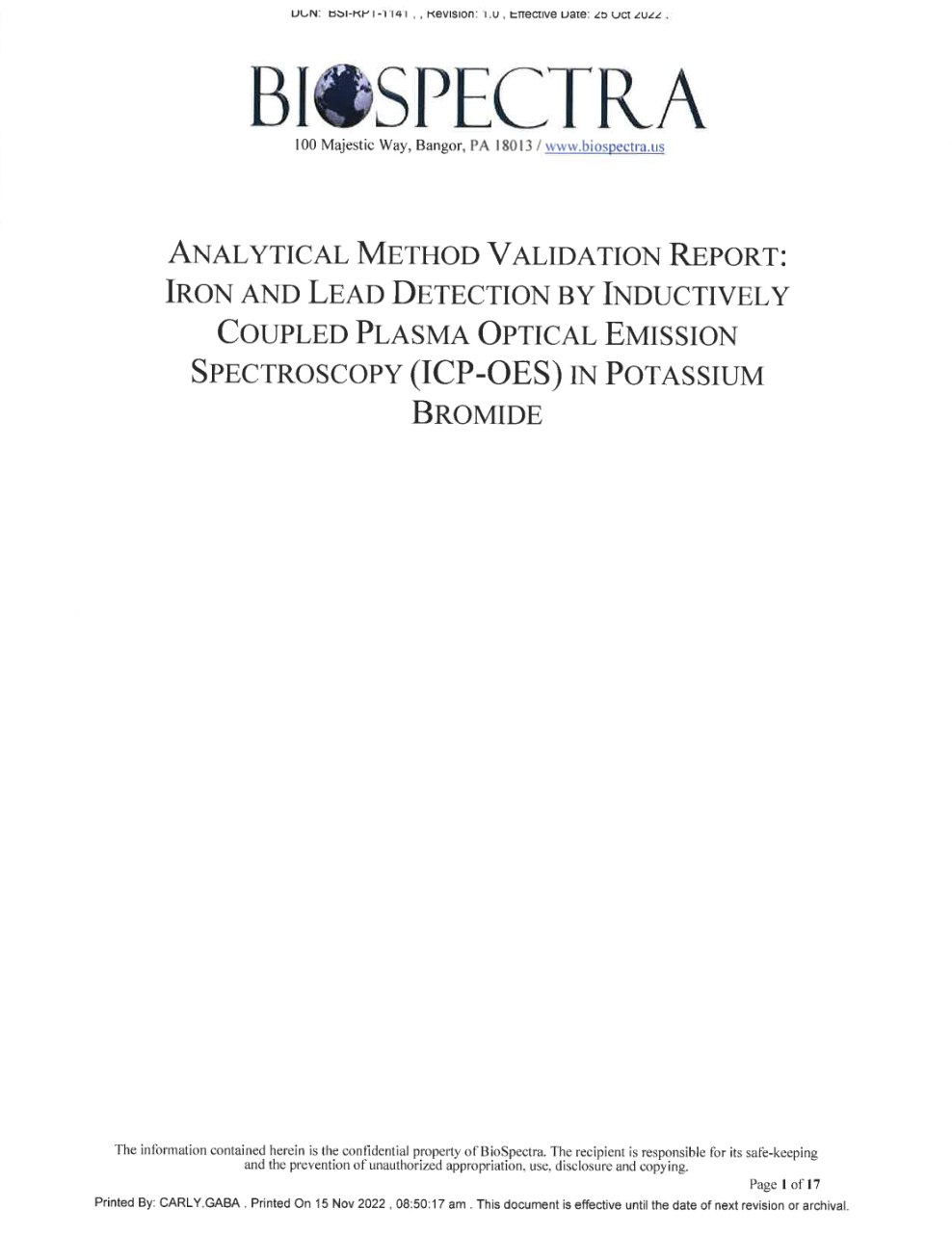 Analytical Method: Validation Report Iron and Lead Detection by ICP-OES in Potassium Bromide