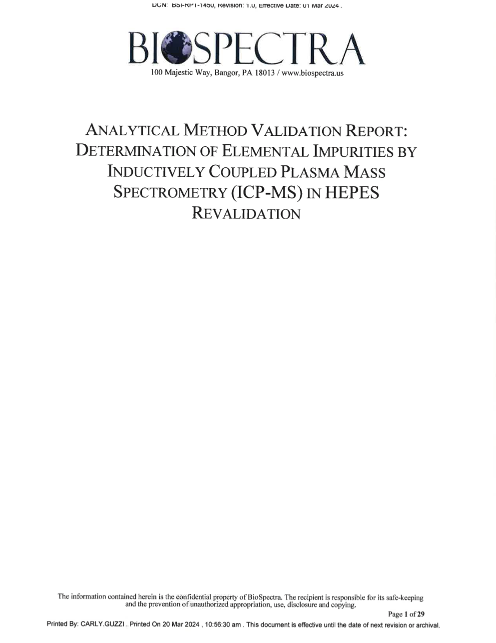 Analytical Method Validation Report: HEPES Determination Of Elemental Impurities