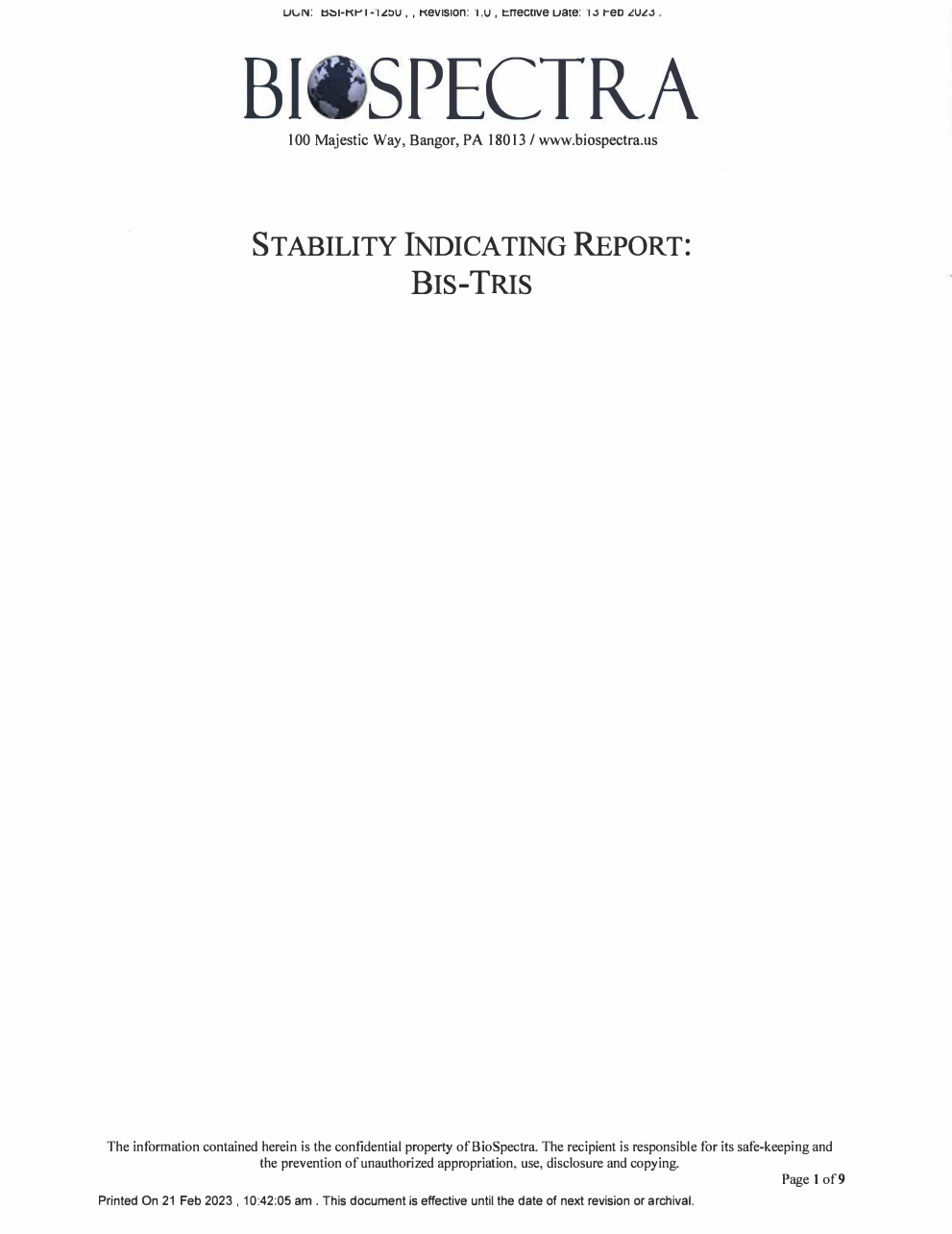 Bis Tris Stability Indicating Report