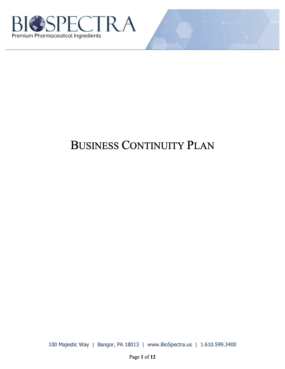 BioSpectra Business Continuity Plan