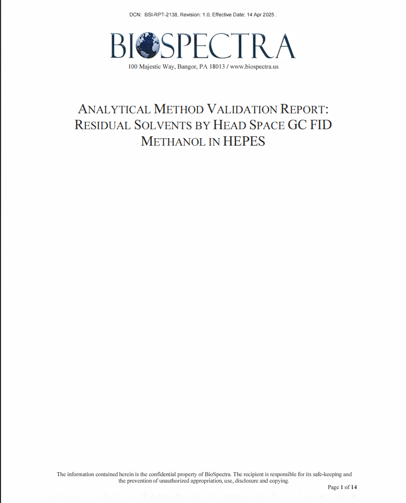 Analytical Method Validation Report - Residual Solvents by Head Space GC-FID Methanol in HEPES