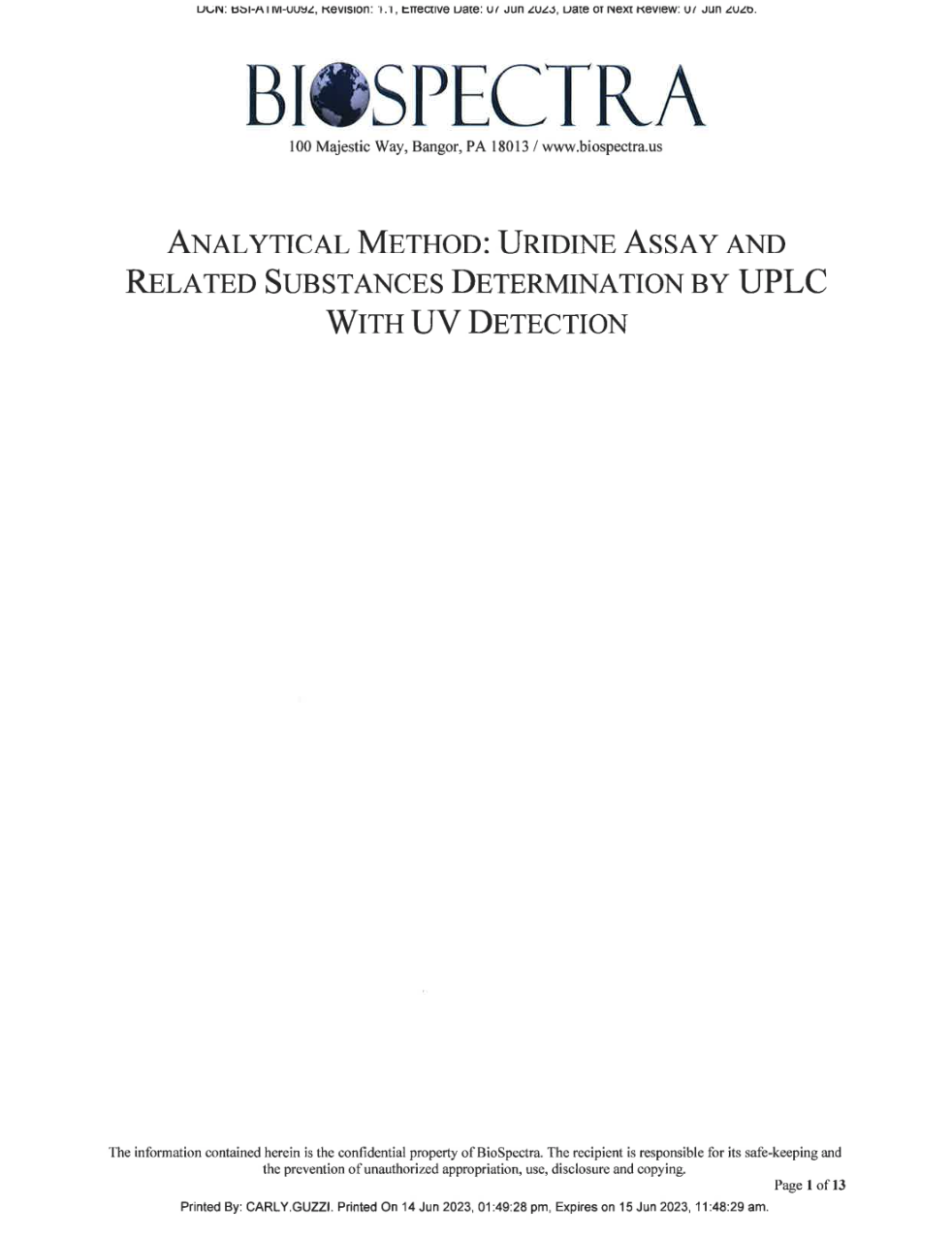 Analytical Method Uridine Assay and Related Substance Determination by UPLC with UV Detection