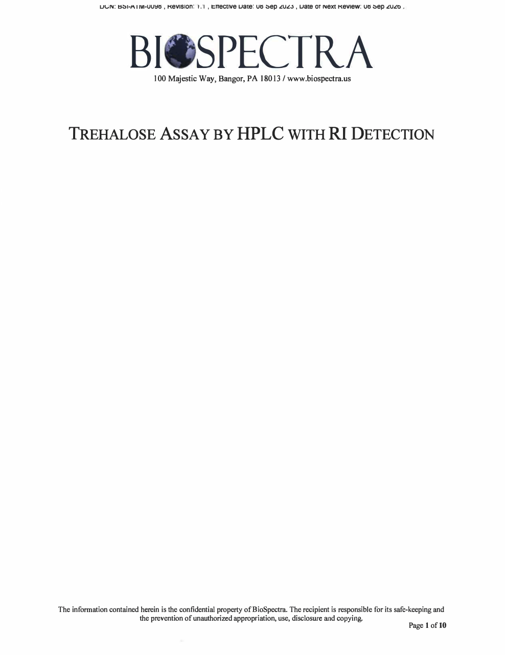 Trehalose Assay By HPLC with RI Detection
