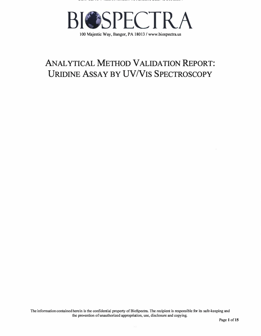 Analytical Method Validation Report Uridine Assay by UV Vis Spectroscopy